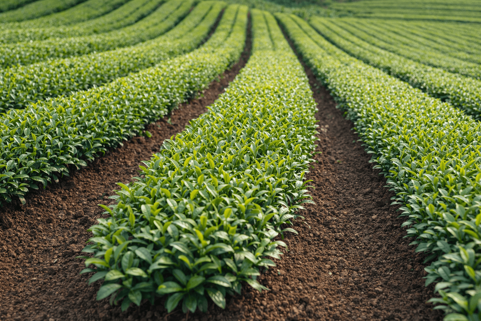 茶畑・有機栽培の畝・土と葉の質感